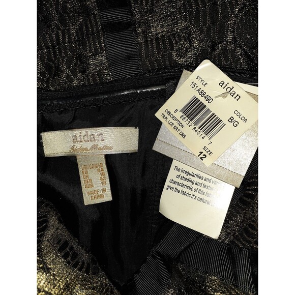 NEW AIDAN MATTOX Size 12 Sheath Dress Black Gold Shimmery Lace Strapless - Picture 6 of 6